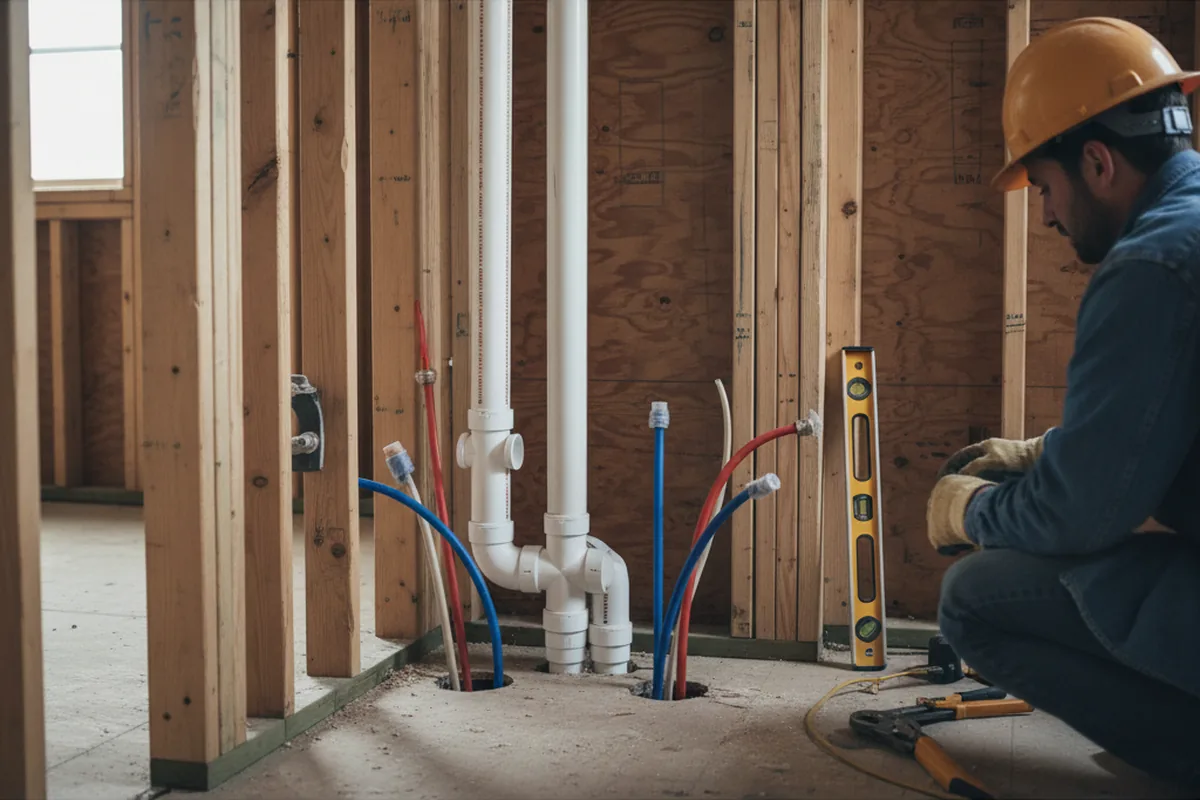 Drain and supply rough-in during Sump Pump Repair in Harper Woods